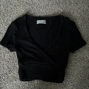 Urban Outfitters Black Ribbed Wrap Top